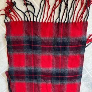 100% cashmere Scottish Red Gray Plaid Tartan Scarf